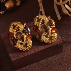 Elegant Gold and Brown Women's Earrings